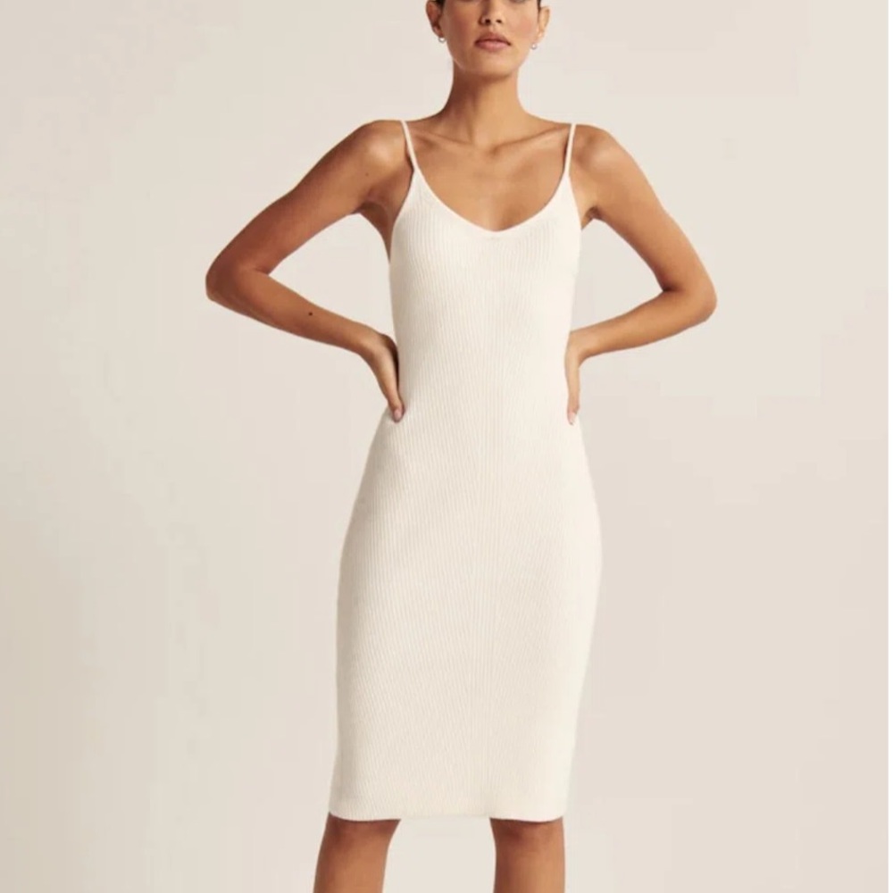 Abercrombie Midi Knit Dress, White, XS